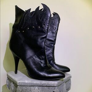 Gianni made in Chile - Black Soft Leather Women's Sexy Western Ankle Boots 7B